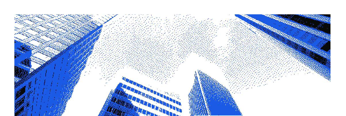 Halftone photograph of commercial building facades